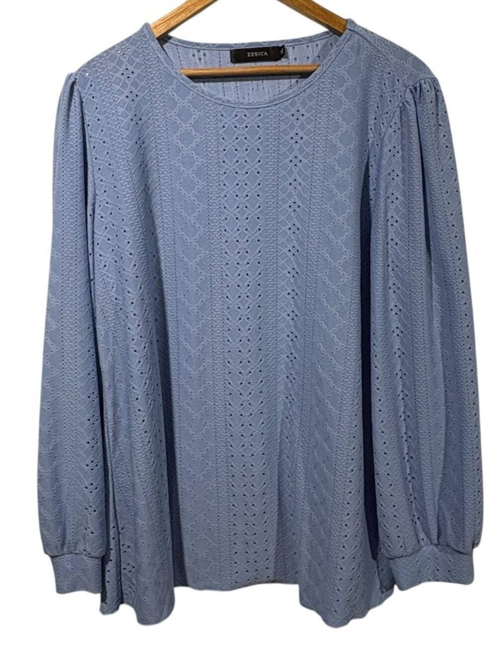 Zesica Womens Long Sleeve Blue Eyelet Blouse Sz XL Office Work Career